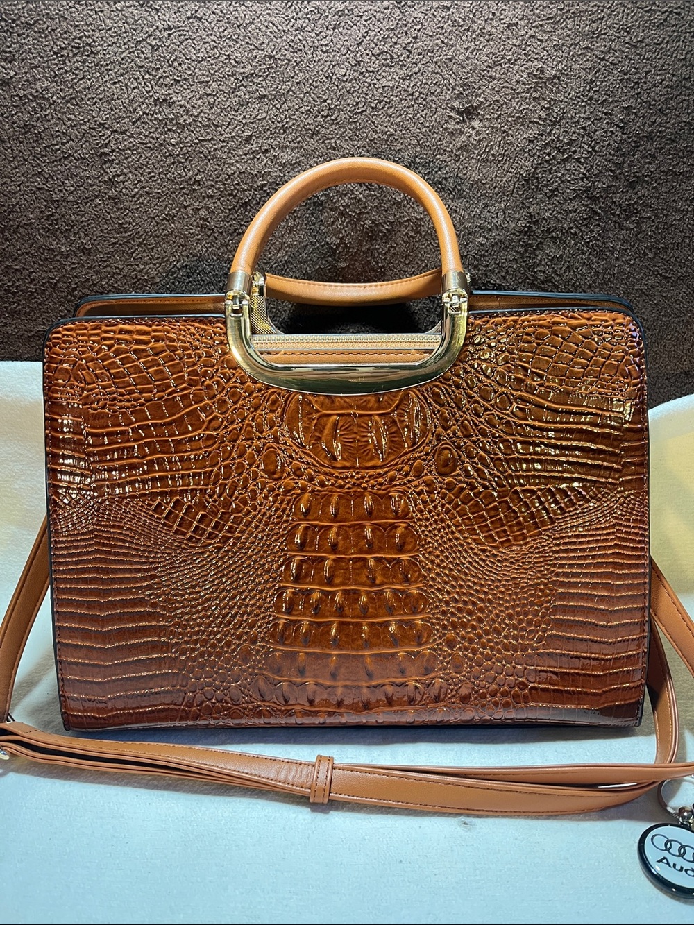 Elegant Brown Croc-Embossed Satchel Handbag